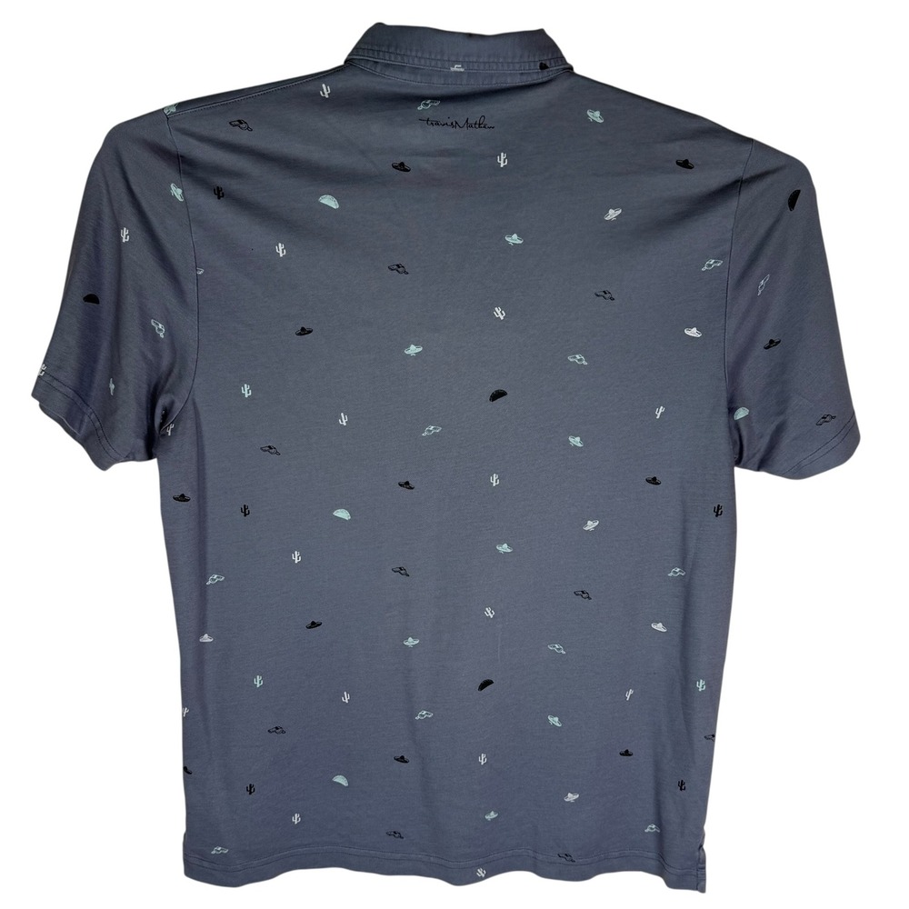 Travis Mathew Mens Gray Cactus Taco Sombrero Print Pima Cotton Golf Polo Shirt L - Picture 4 of 10